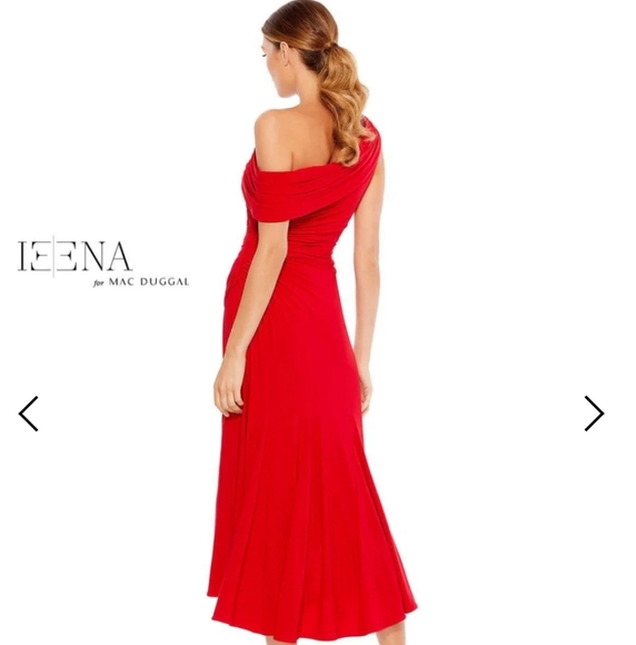 Mac Duggal 26484 Red Off Shoulder Dress - Picture 3 of 8